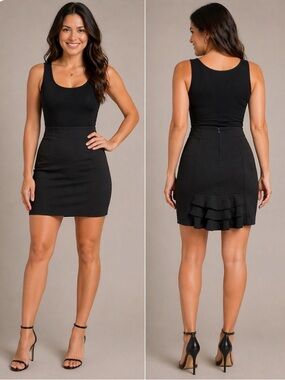 Tahari Black A-Line Skirt with Pleated Side Panels